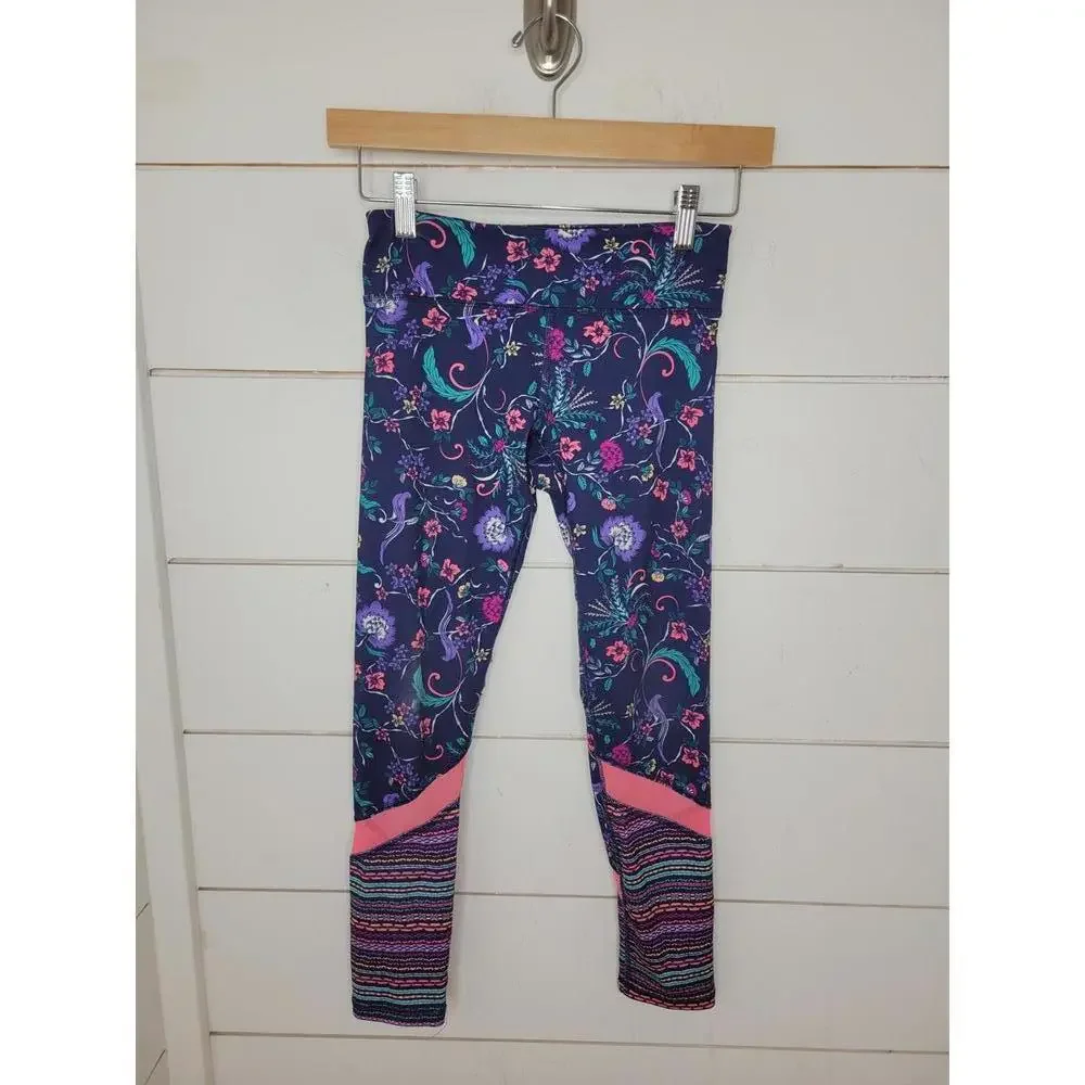 Old Navy Go Dry medium (8) navy with pink & purple floral leggings